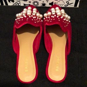 BAMBOO Shoes - Tibetan Red Velvet Embellished Loafer Slippers BAMBOO Shoes - Tibetan Red Velvet Embellished Loafer Slippers